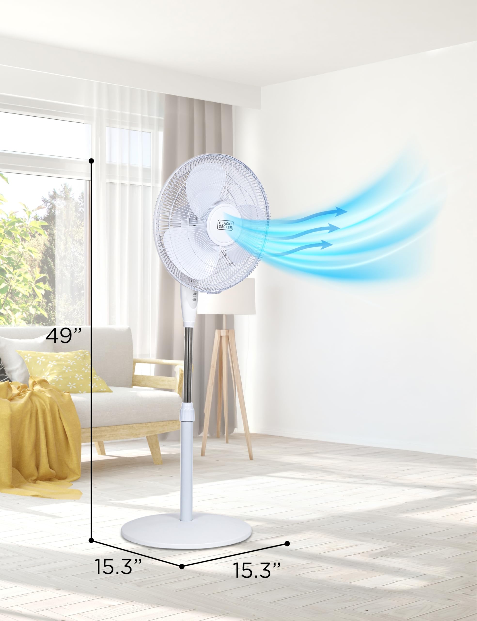 Black+Decker stand fan remote control for convenient operation from your chair.