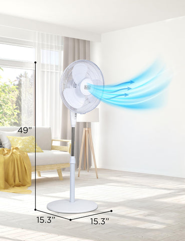 Black+Decker stand fan remote control for convenient operation from your chair.