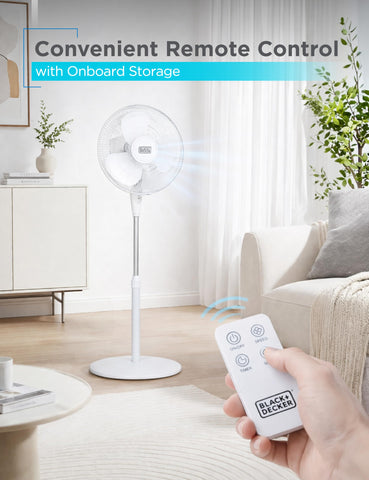 Black+Decker stand fan touch panel for quick speed and mode changes.