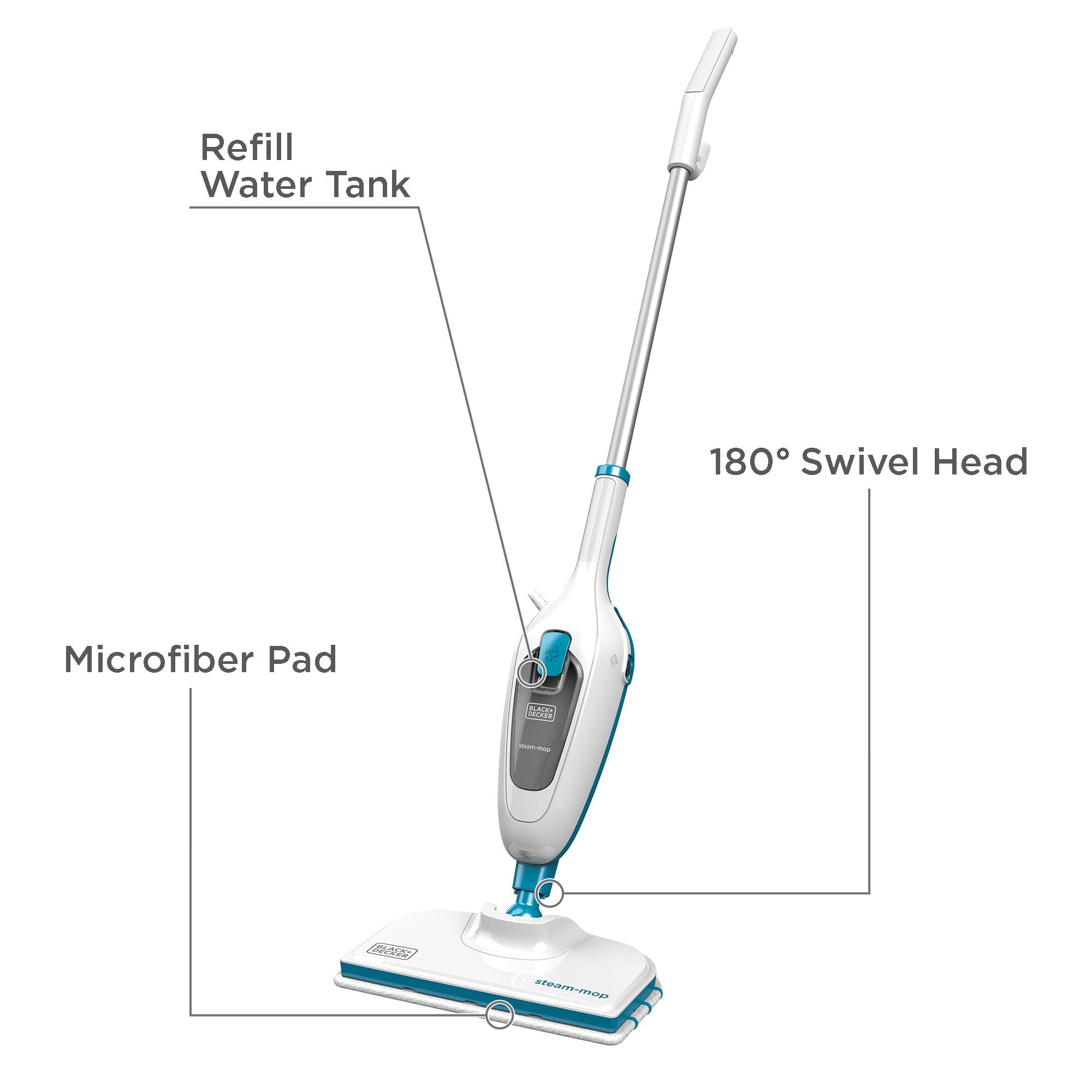 Black+Decker Steam Mop microfiber pad glides smoothly over sealed floors.