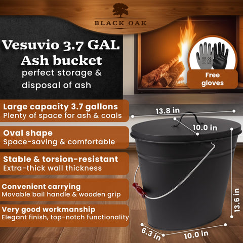 BLACK OAK Vesuvio open-top ash bucket ready for quick filling