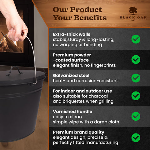 BLACK OAK Vesuvio ash bucket with wooden handle for comfortable carrying