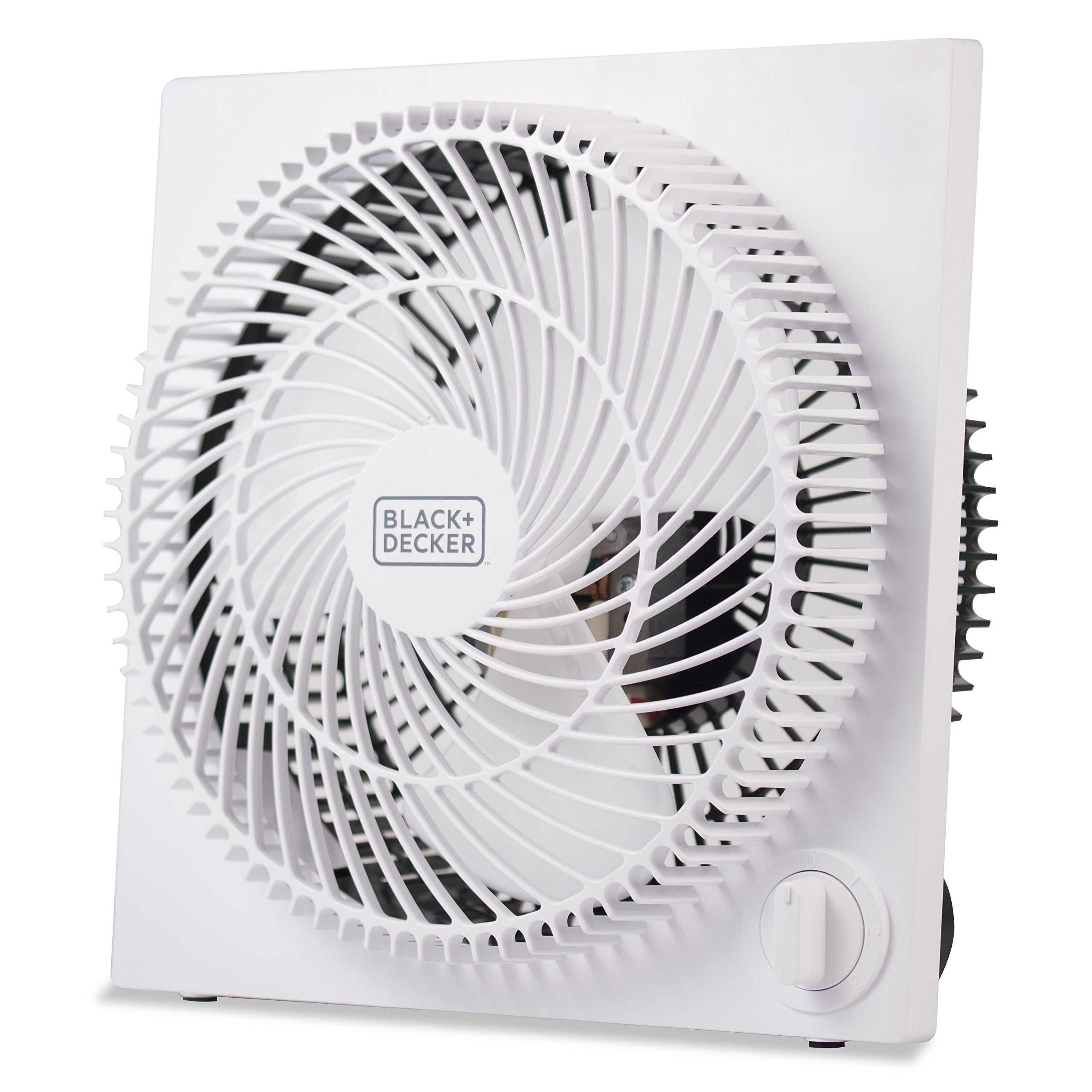 BLACK+DECKER BFB09W 9-inch frameless box fan cooling a compact space