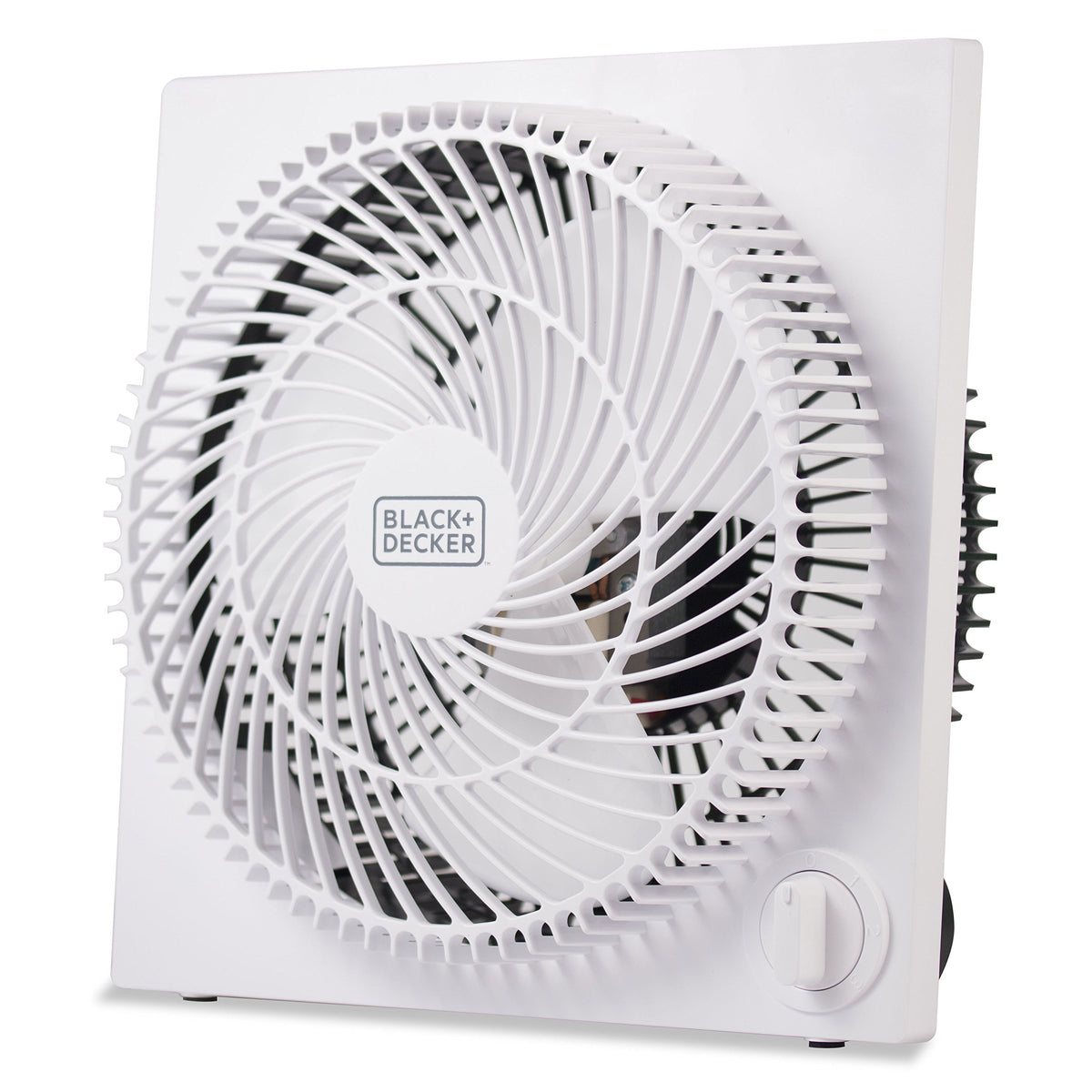 BLACK+DECKER BFB09W 9-inch frameless box fan cooling a compact space