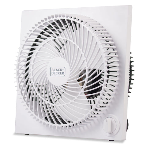 BLACK+DECKER BFB09W 9-inch frameless box fan cooling a compact space