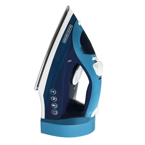 Black+Decker cord-reel iron storage for a tidy ironing area.