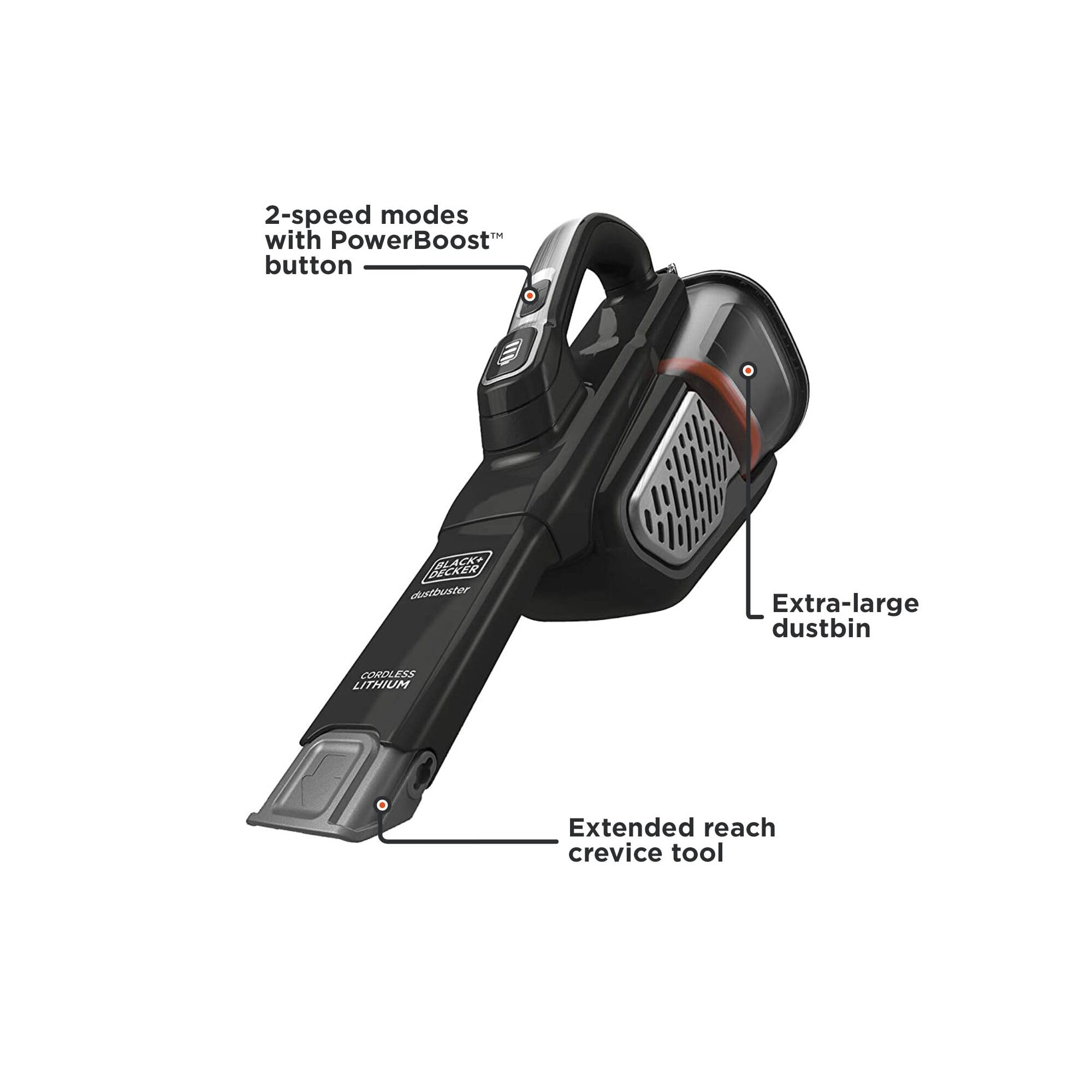 BLACK+DECKER Dustbuster 750ml dustbin enables longer cleaning sessions