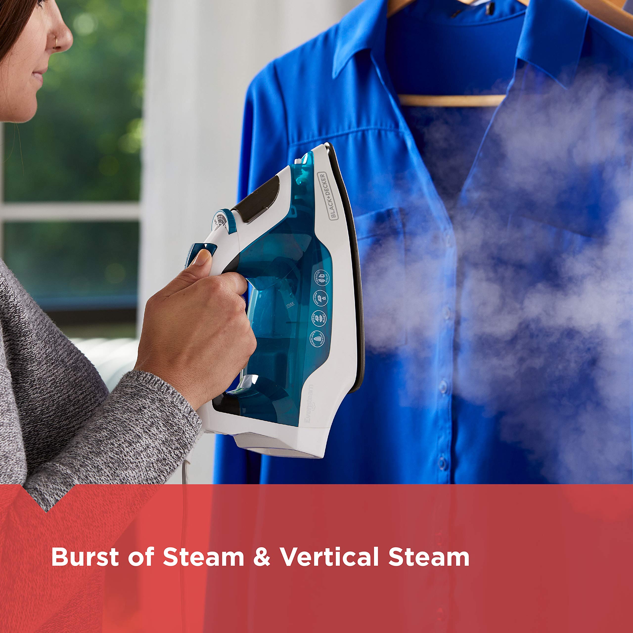 BLACK+DECKER Easy Steam Compact Iron IR06V auto-clean system for low-maintenance ironing sessions.