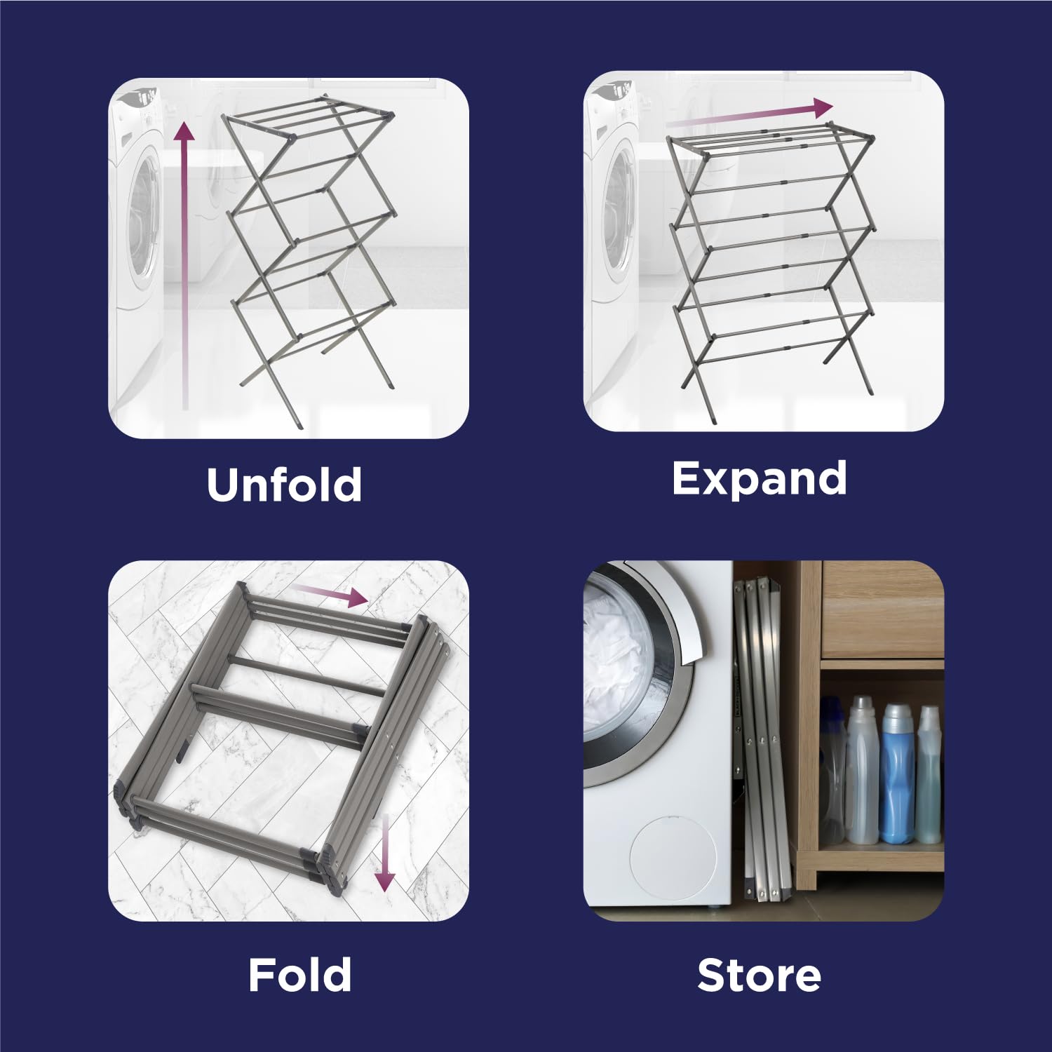 Ideal for apartments, camping, or trailers needing organized drying