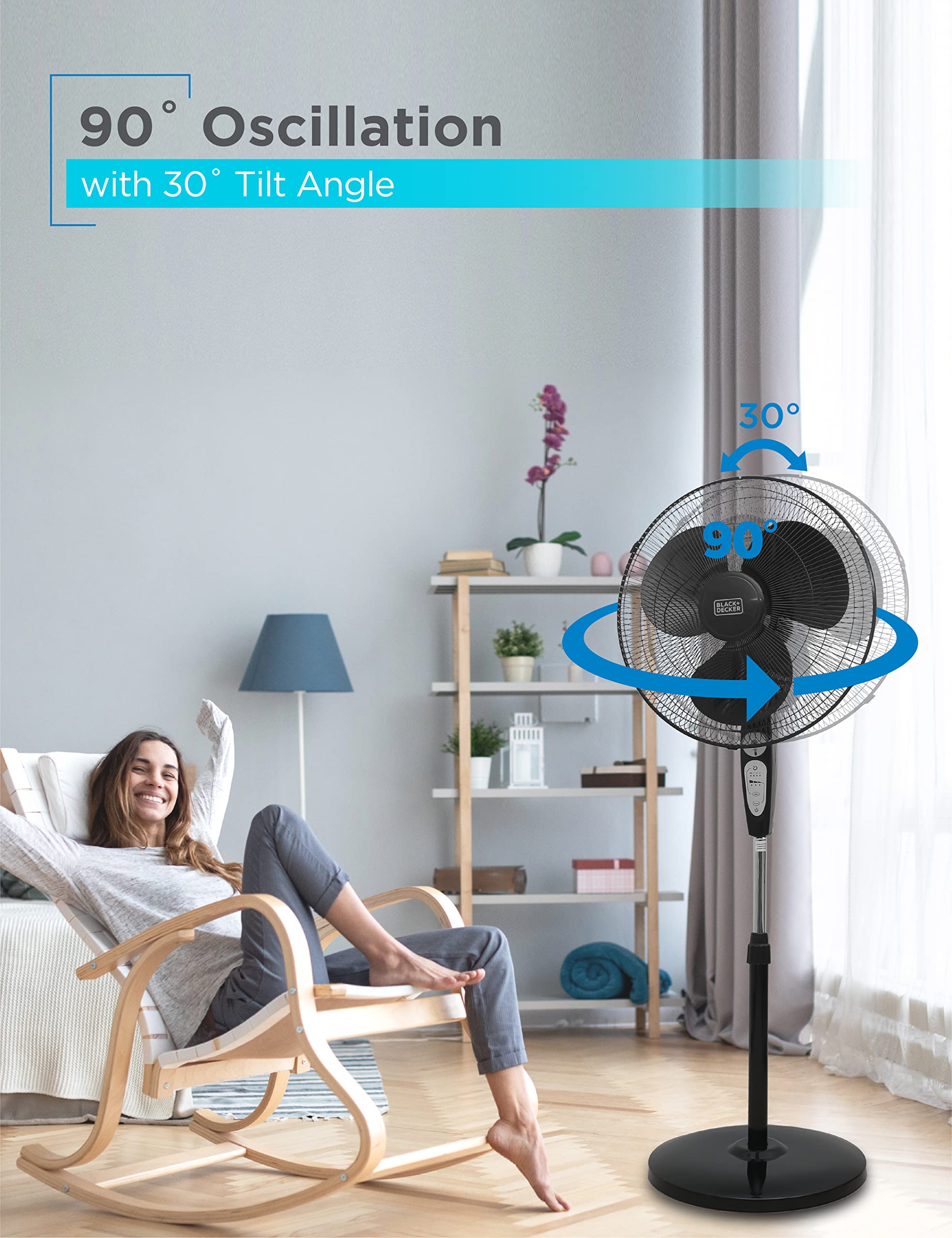 BLACK+DECKER 90-degree oscillation evenly distributes air across the room.