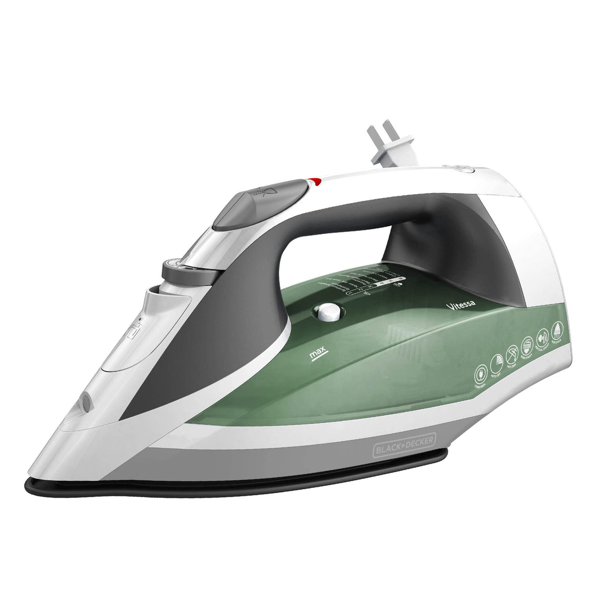 BLACK+DECKER Vitessa Even Steam soleplate for consistent wrinkle relief on fabrics.