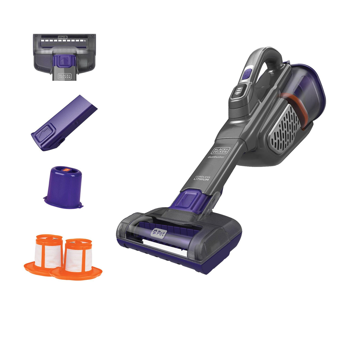 BLACK+DECKER furbuster with motorized brush cleans pet hair from furniture