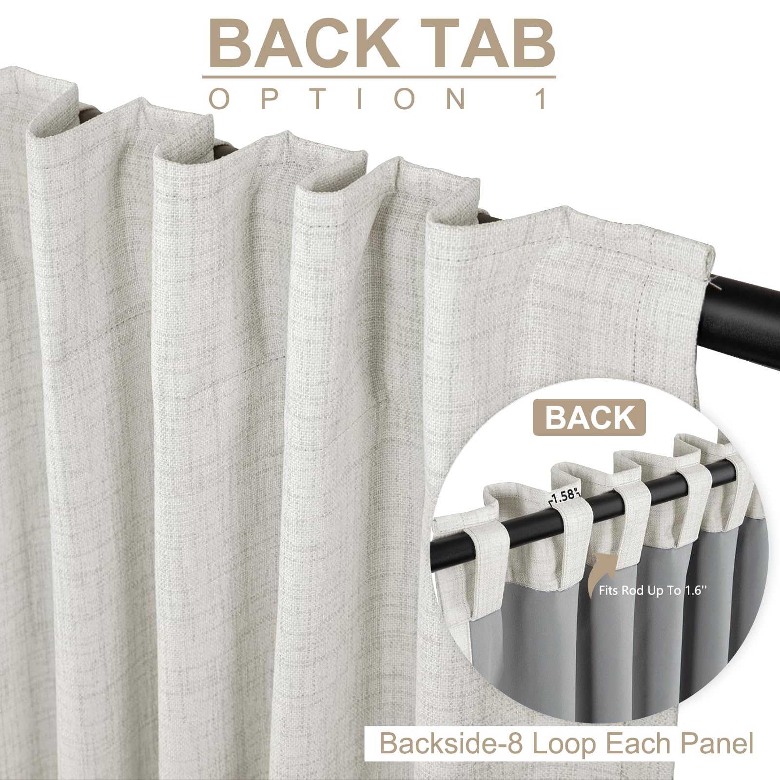 Beige linen-look fabric from 100% Blackout Shield offers soft texture and classic appeal