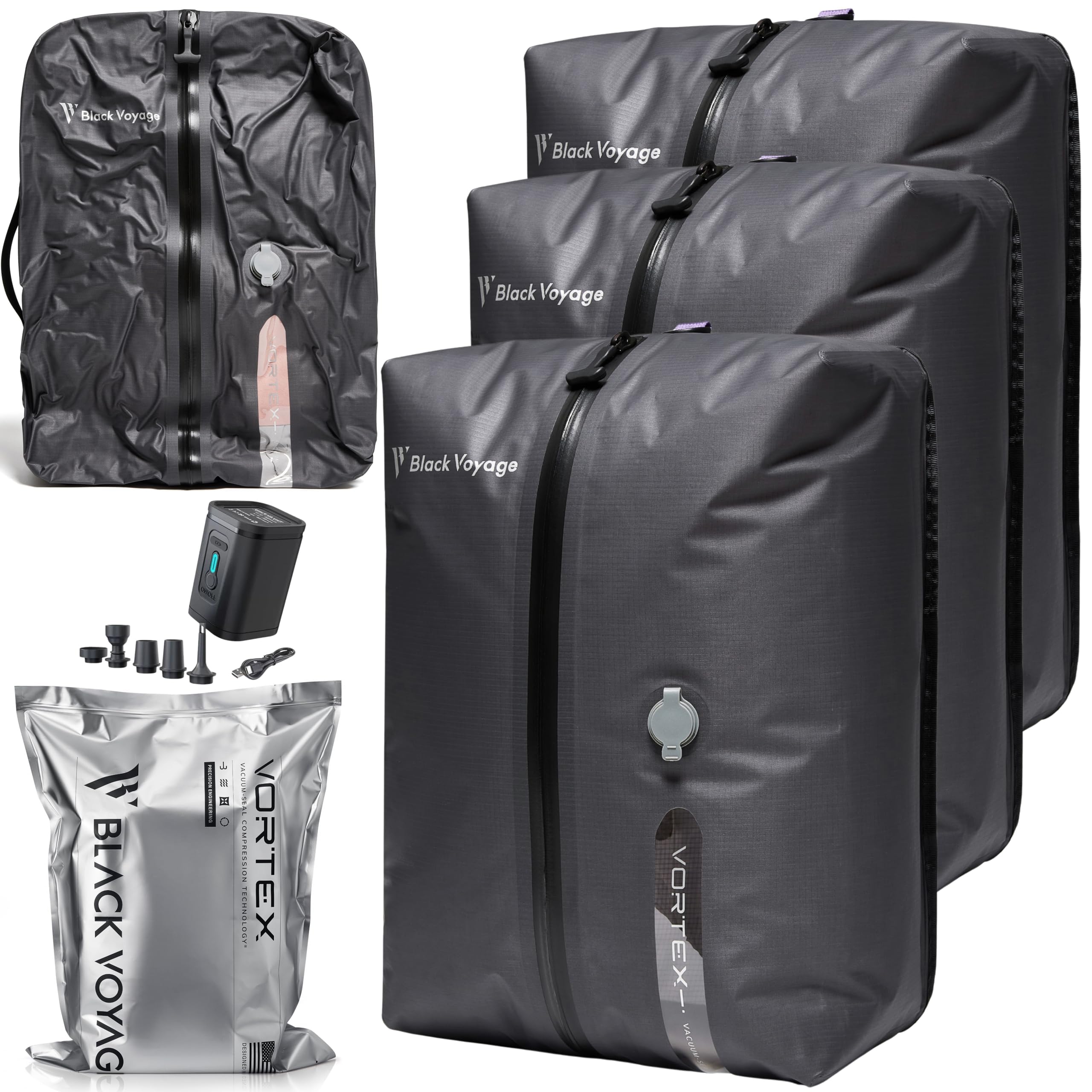 BlackVoyage cube-design vacuum bags maximize packing efficiency in carry-on