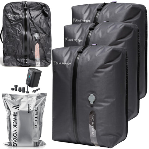 BlackVoyage cube-design vacuum bags maximize packing efficiency in carry-on