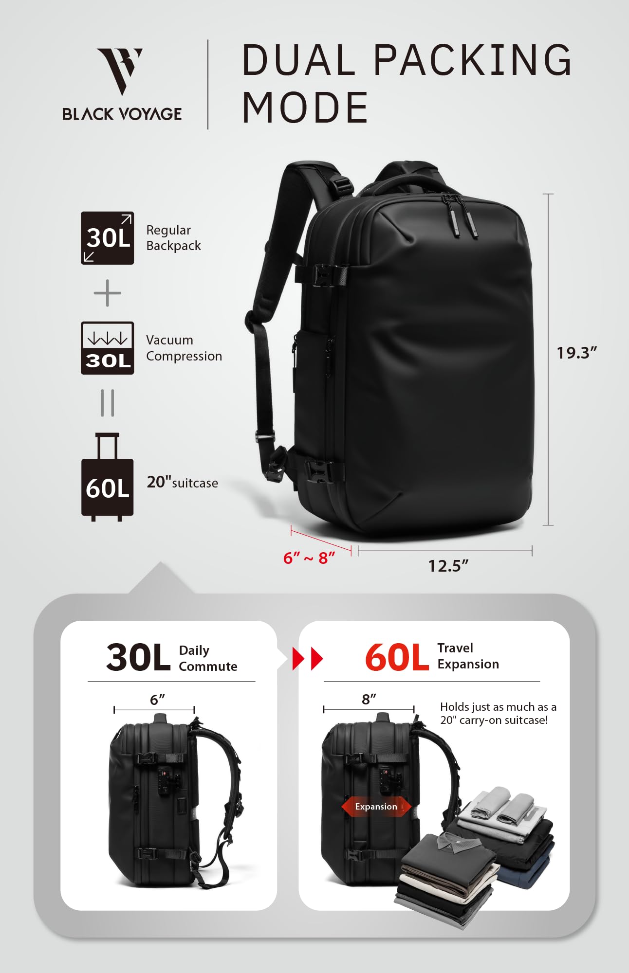 BlackVoyage Vortex reinforced shoulder straps deliver comfortable carry.