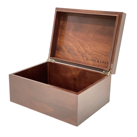 Blake & Lake dark oak box without lid for quick-access storage.