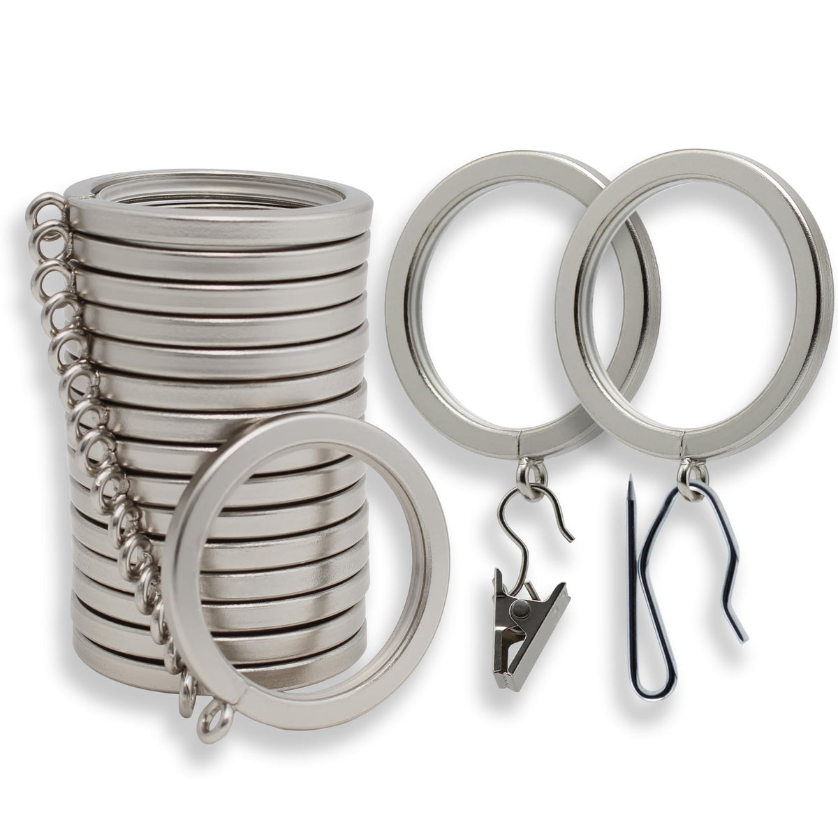 BLASTHOME Luxury Curtain Rings in brushed nickel finish for two standard curtains