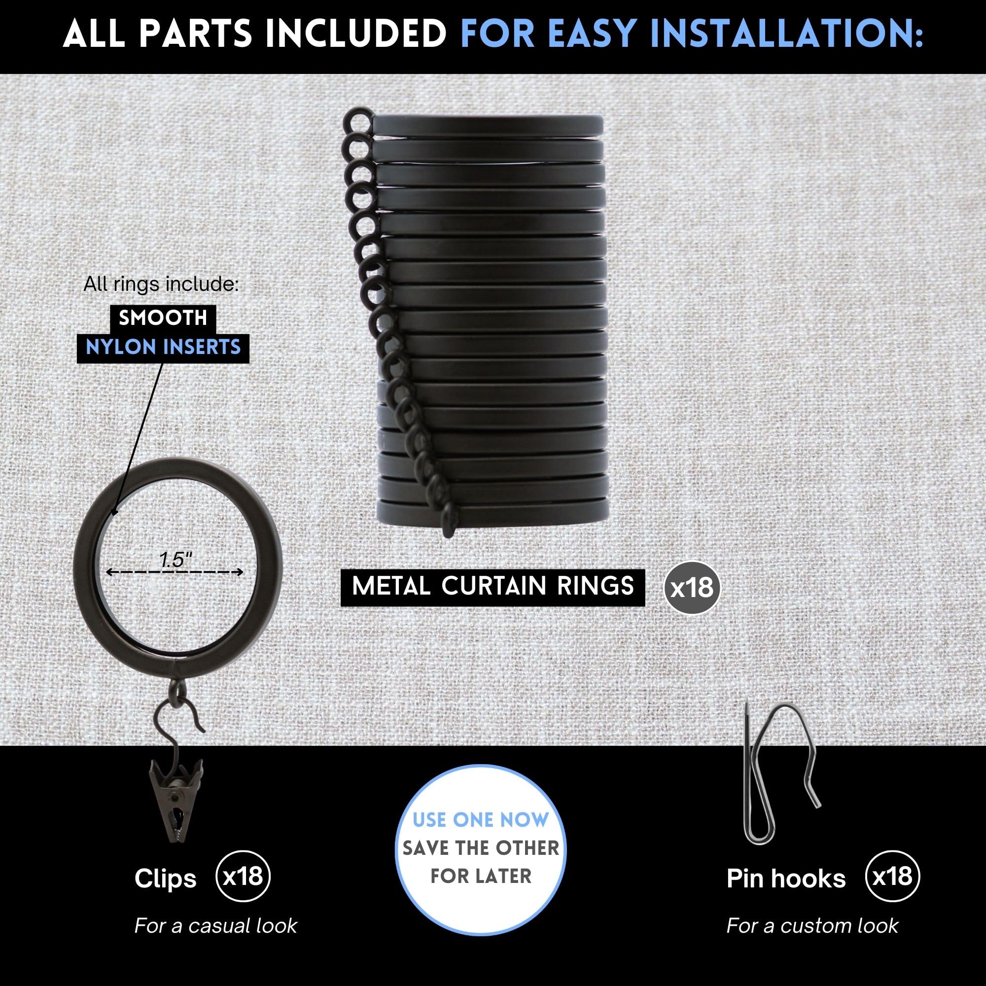 BLASTHOME Brushed dark brown metal rings add contemporary style to any room.