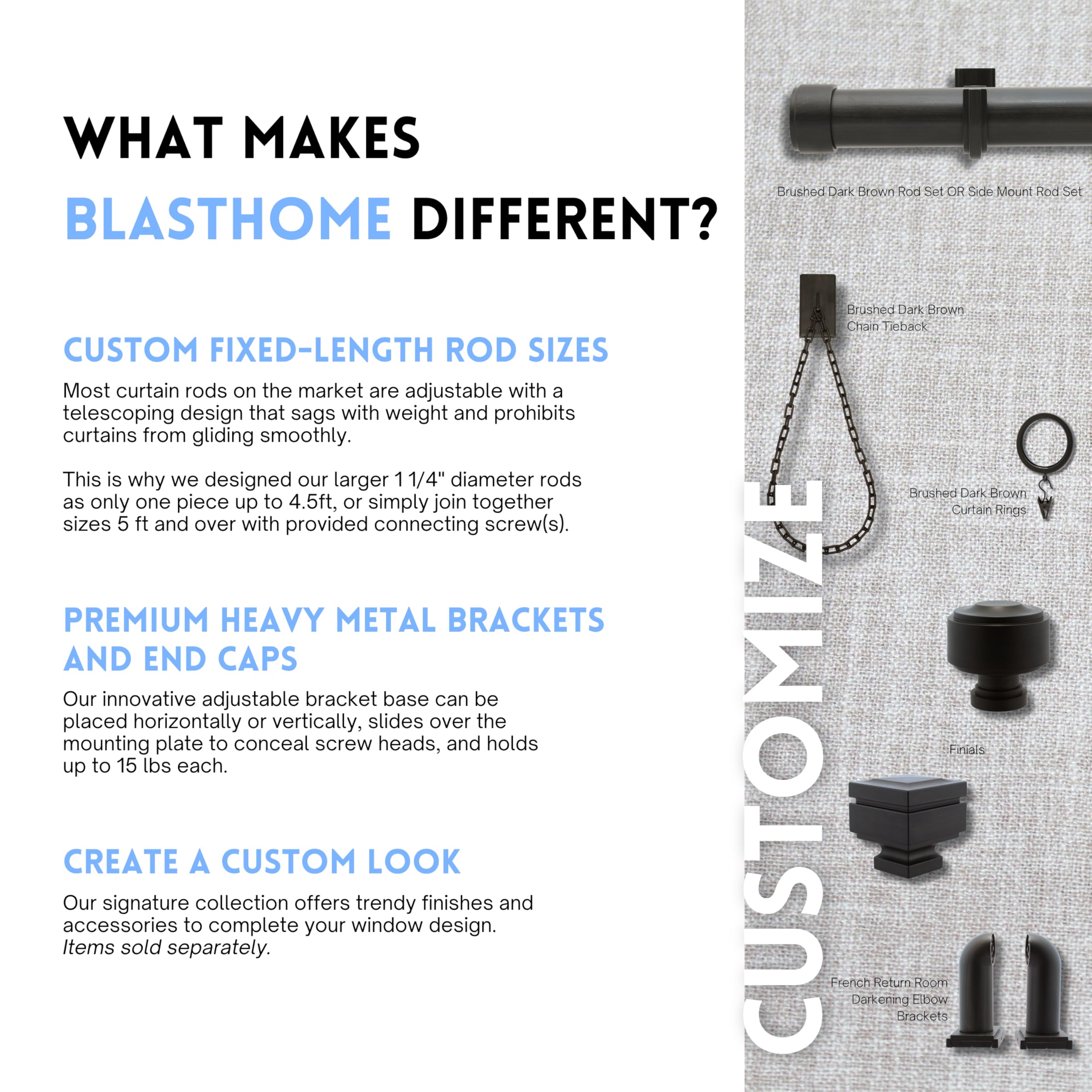 BLASTHOME Rings with eyelets and pin hooks for quick hanging.