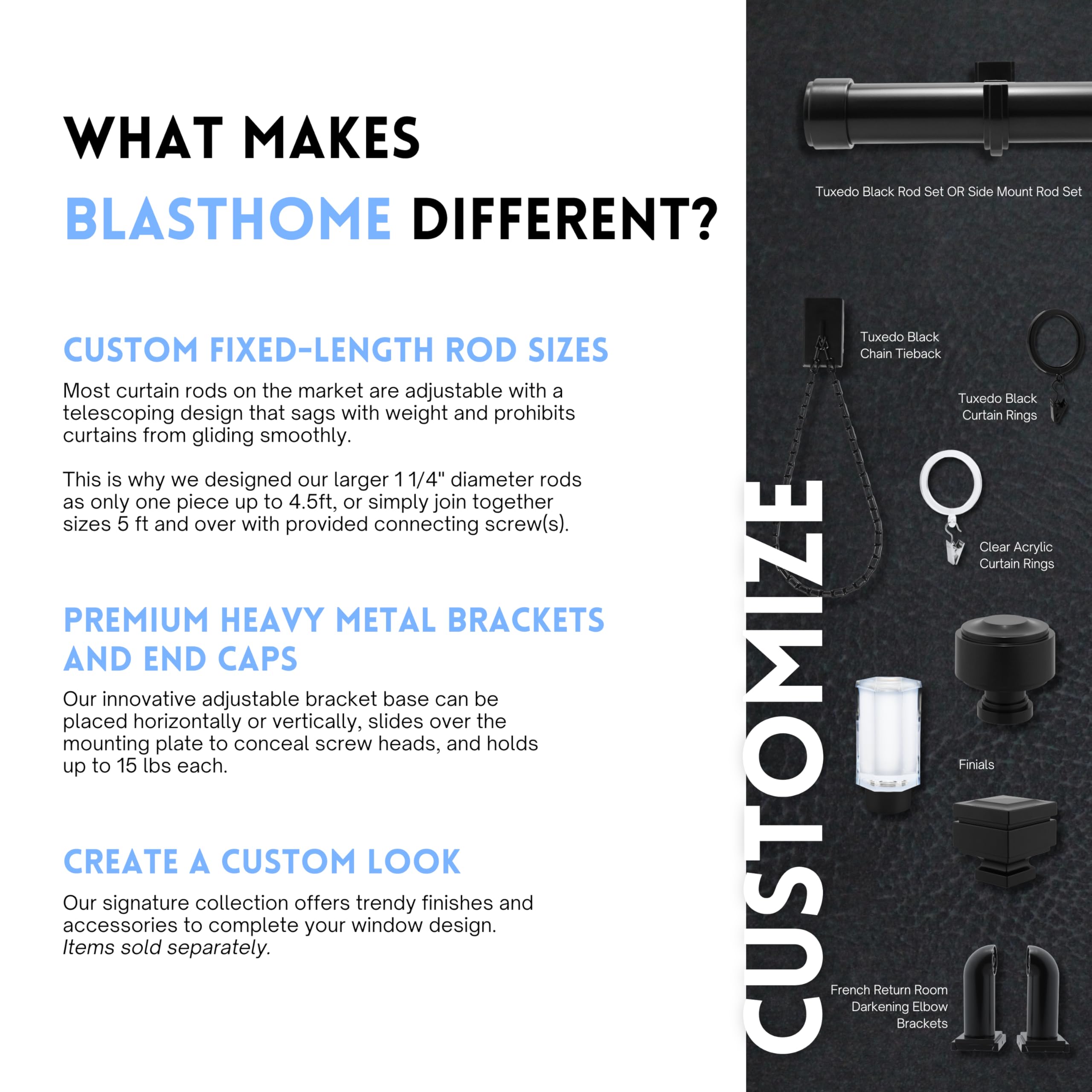 BLASTHOME tuxedo-black rings installed on a rod demonstrating smooth gliding