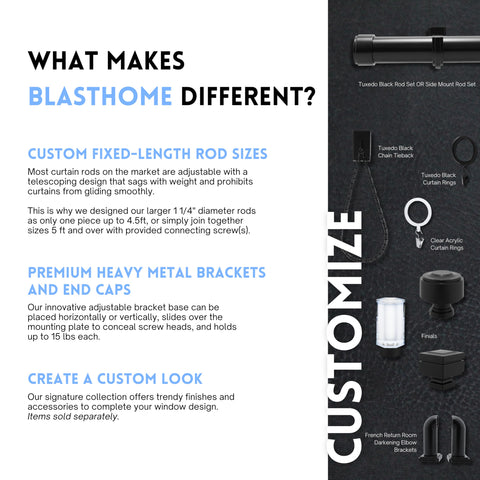 BLASTHOME tuxedo-black rings installed on a rod demonstrating smooth gliding