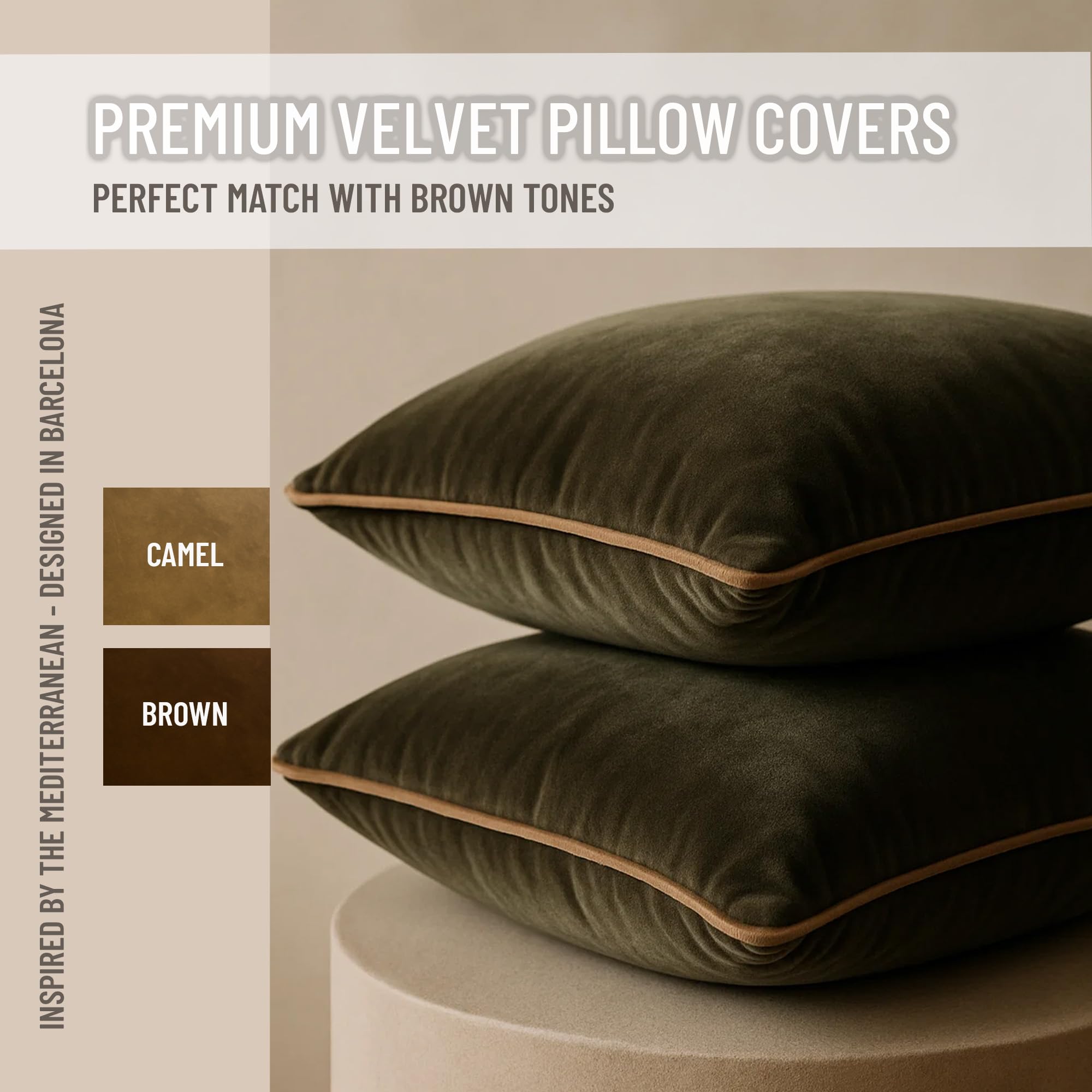 Blau Marité velvet pillow cover close-up showing soft velvet texture in green and camel
