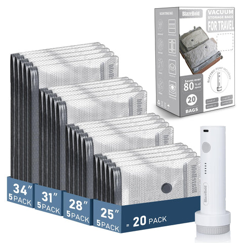 BlazeHold 20-pack vacuum bags for travel keep clothes compact and organized