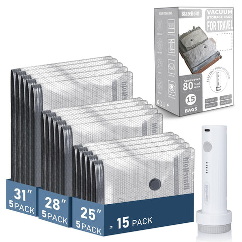 BlazeHold travel vacuum bags overview showcasing complete organization for efficient packing