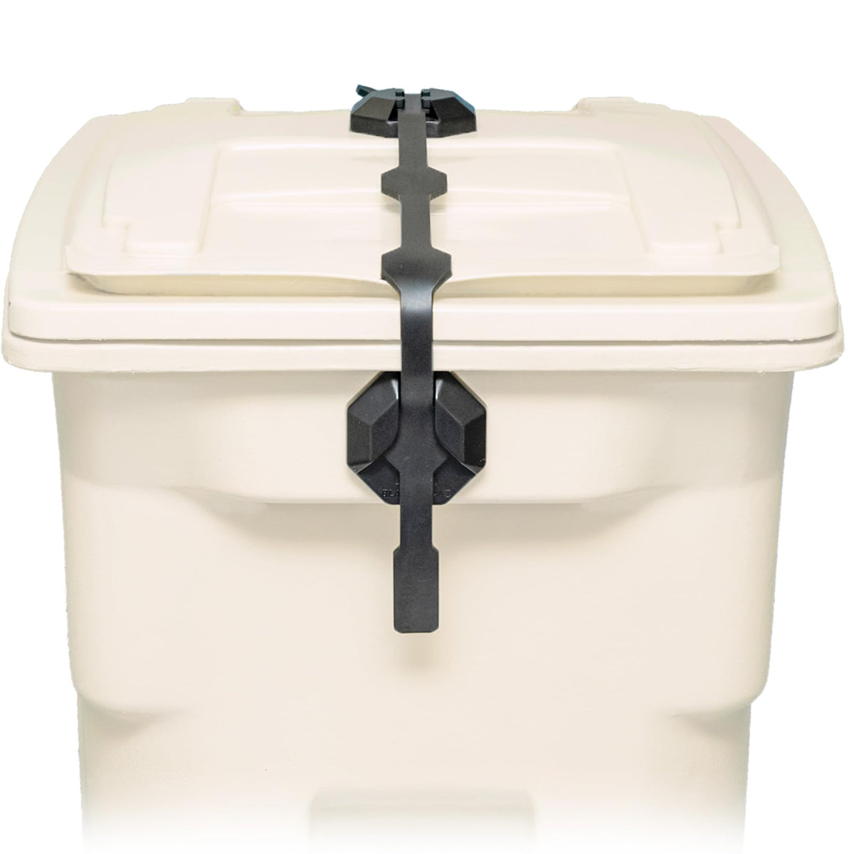 Blazer Brand Strong Strap Lid Lock securing a 32–96 gallon can, offering secure lid closure and compatibility