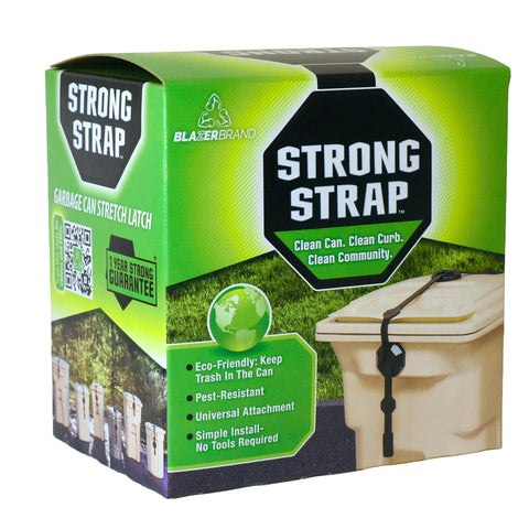 Blazer Brand Stretch-Latch shown on a bin lid, tool-free setup for quick use