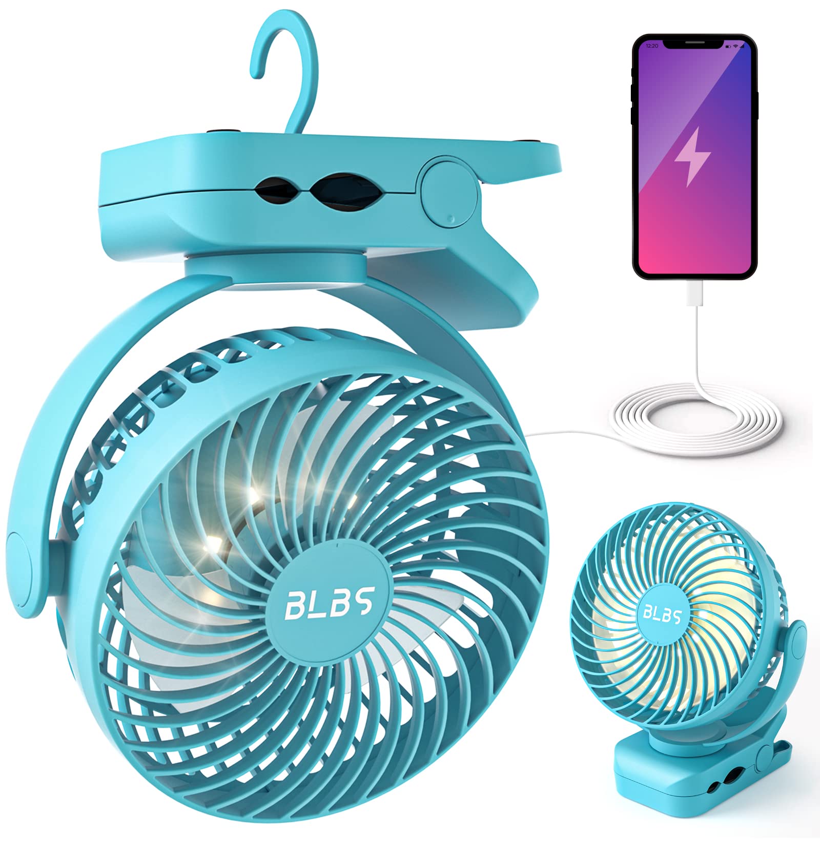 BLBS clip-on fan demonstrates tent-friendly cooling with long battery life.