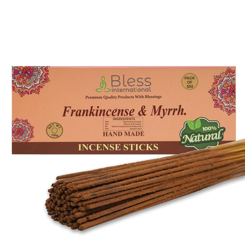 Bless International frankincense and myrrh incense box front for calm home fragrance