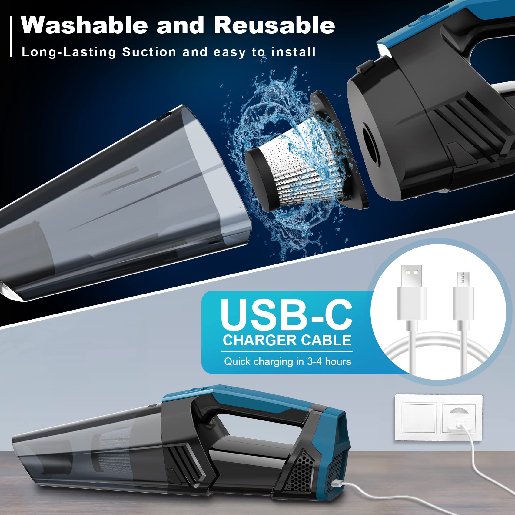 Blestan handheld vacuum compact design fits in the glove box for quick cleanup
