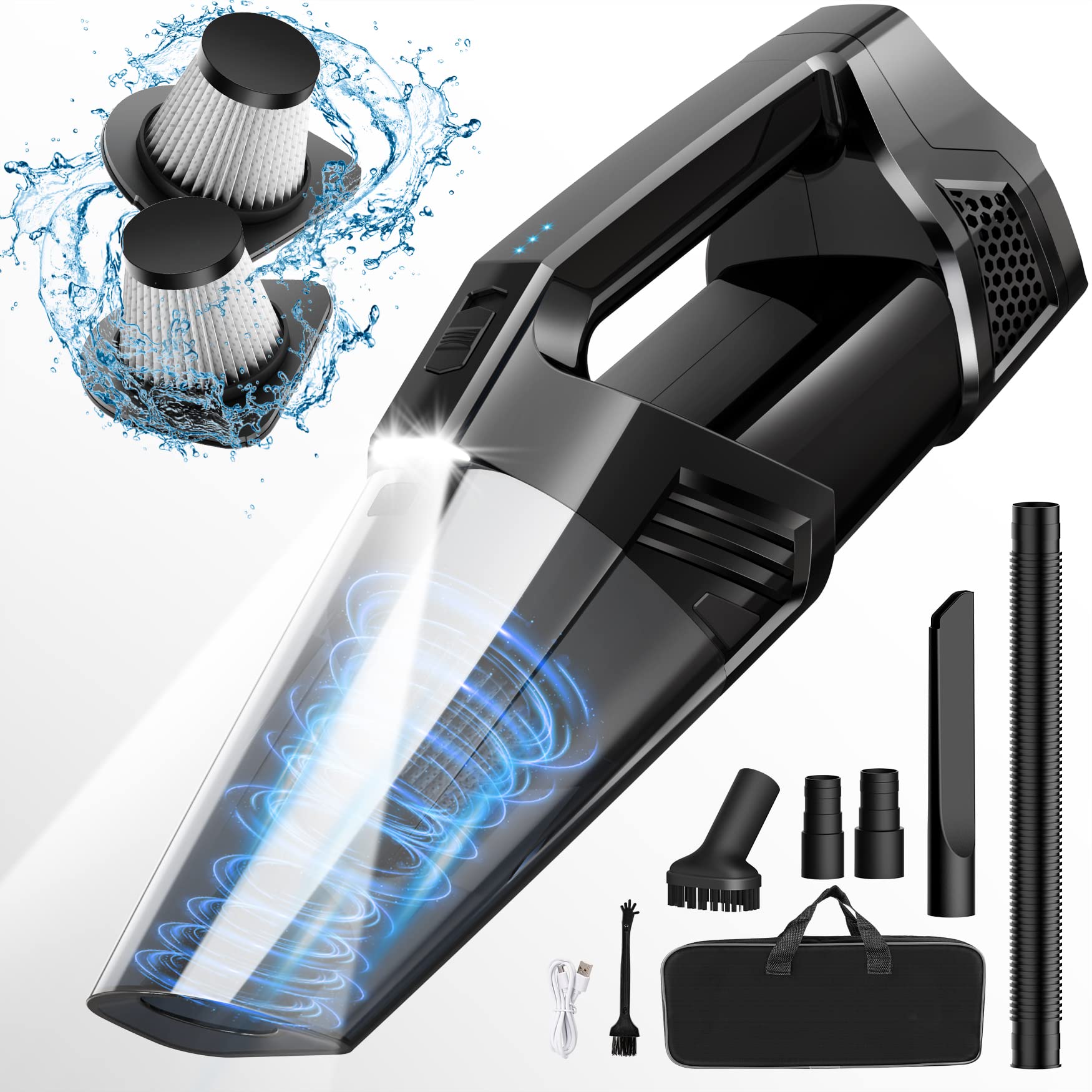 Blestan handheld vacuum with LED light illuminates tight gaps for car and home cleaning.