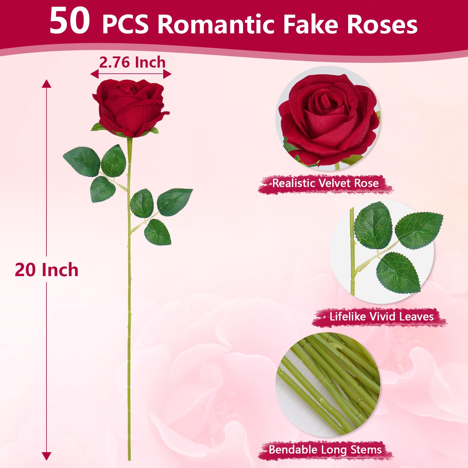 BLEUM CADE bright red roses for DIY decor and accents