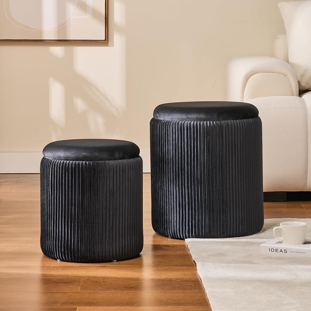 BLEXA round ottomans fit living room or bedroom decor gracefully.