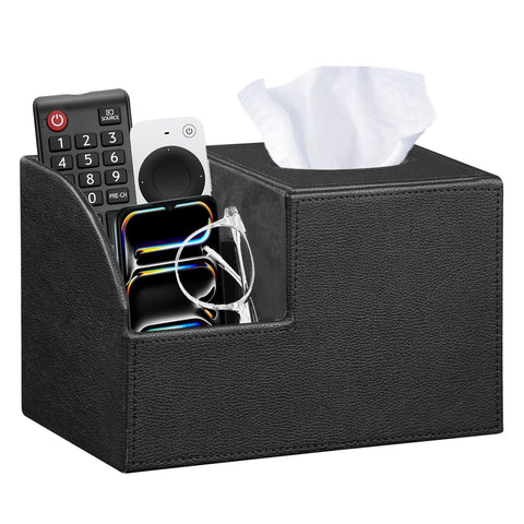 BLIENCE PU leather square tissue box cover, front view keeps tissues and remotes organized