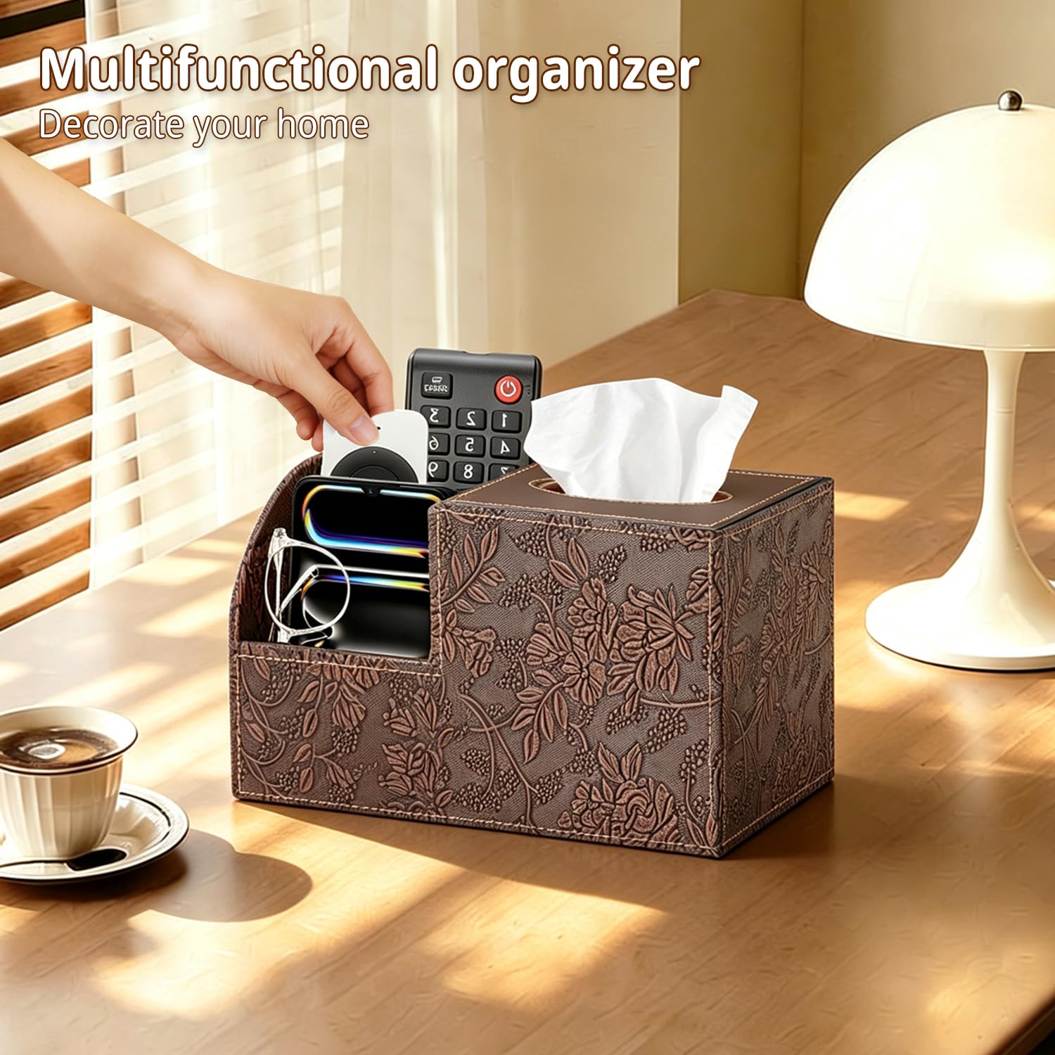 BLIENCE tissue box cover with magnetic lid simplifies refills and quick access.