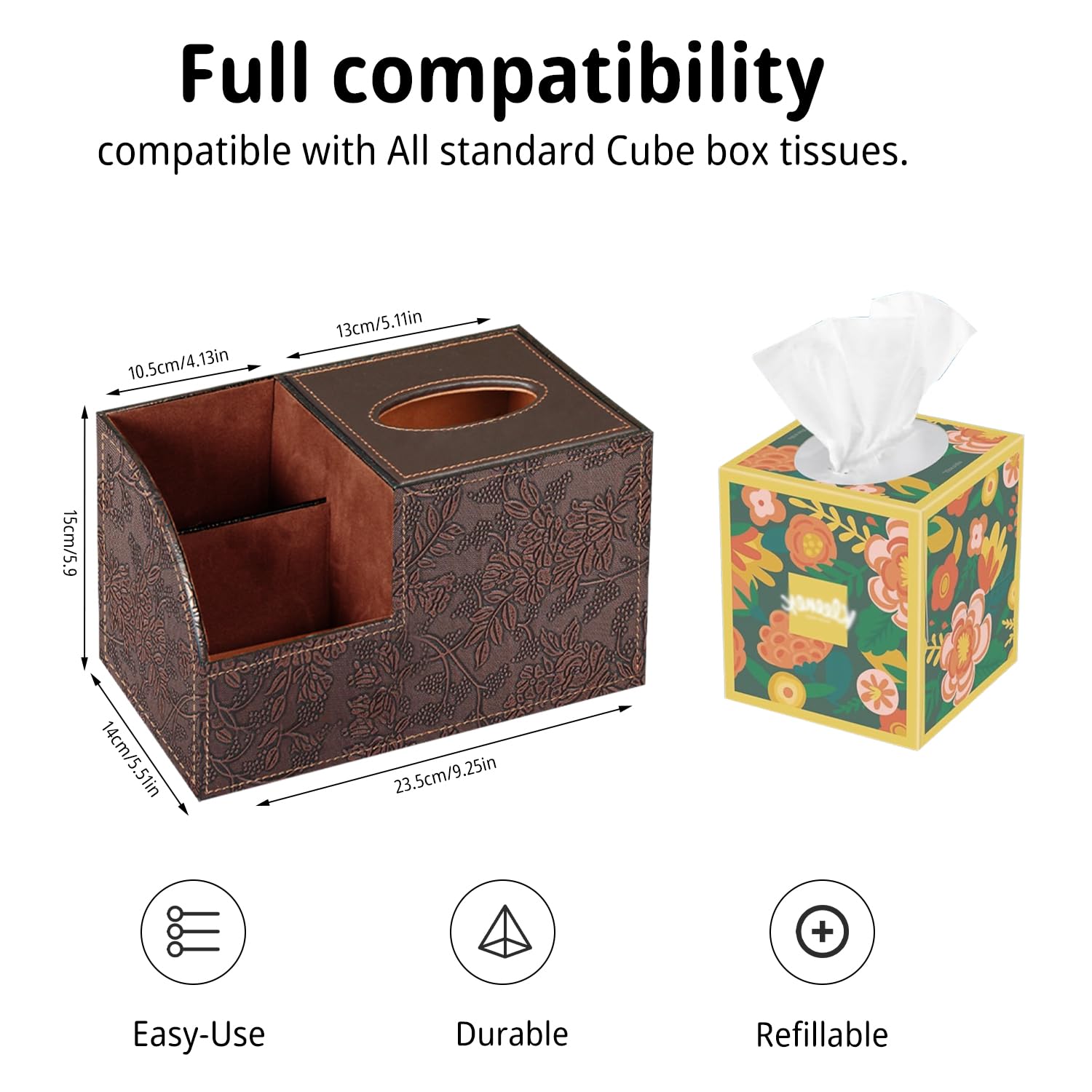 BLIENCE PU leather tissue box cover adds stylish storage to any room.