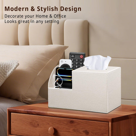 BLIENCE tissue box cover with storage compartments keeps remotes tidy