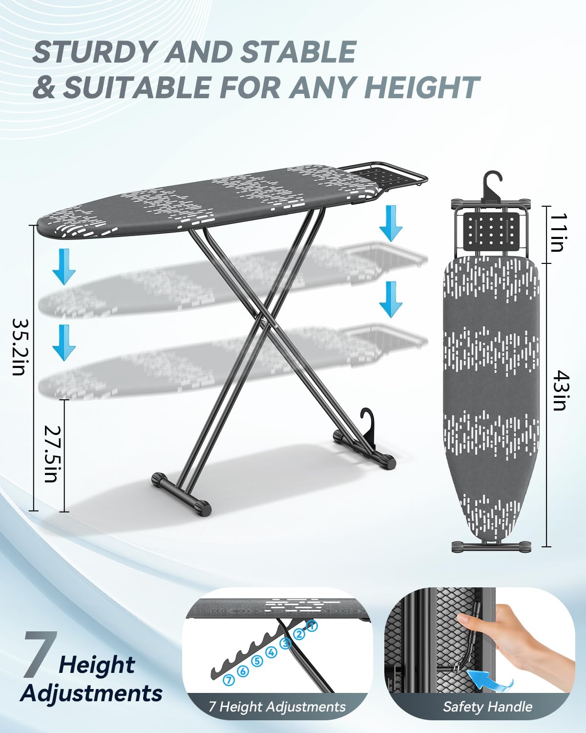 BLINGMIND Ironing Board with heat resistant cover protecting fabrics during ironing