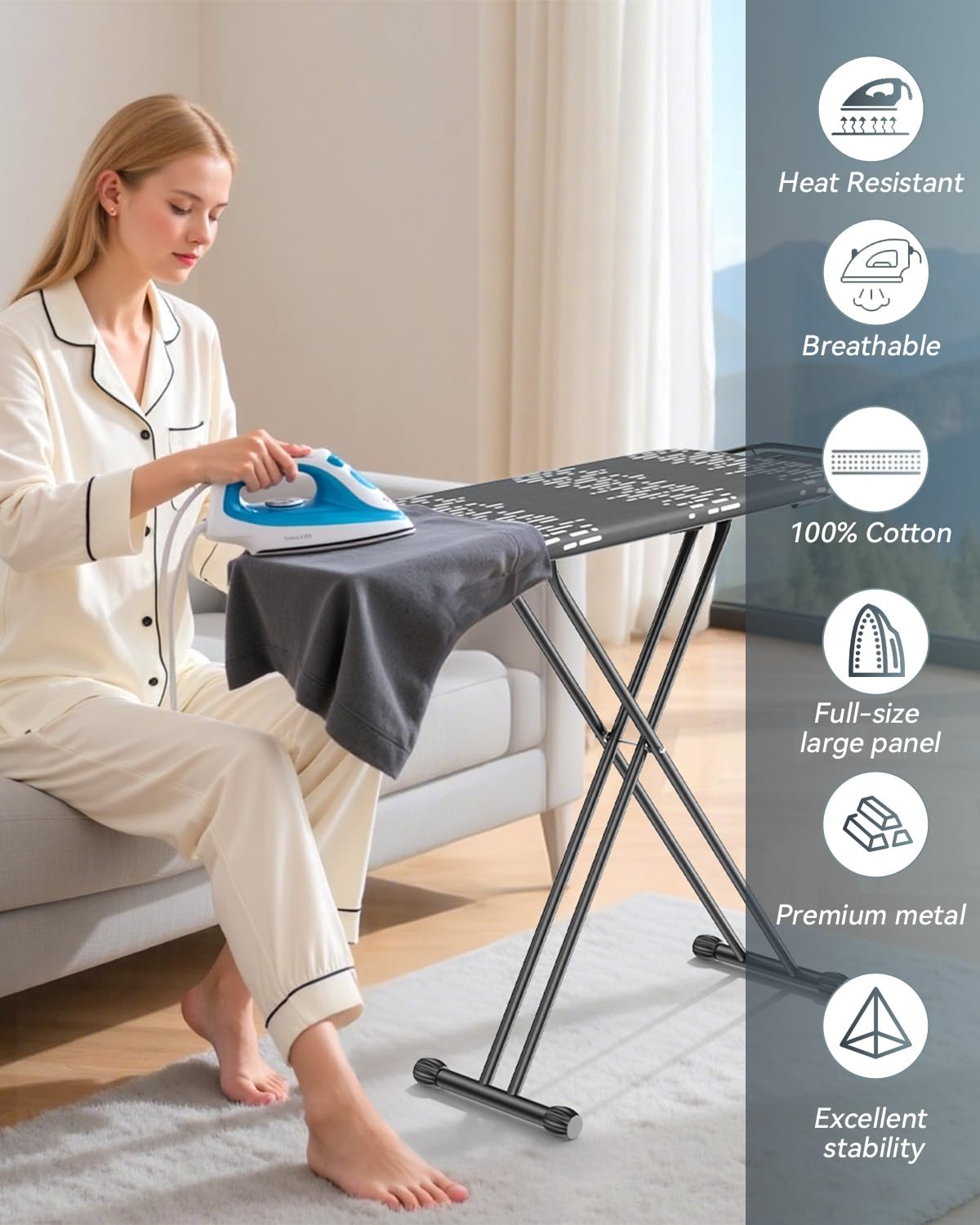 BLINGMIND Sturdy base with non-slip feet for stable ironing on any floor