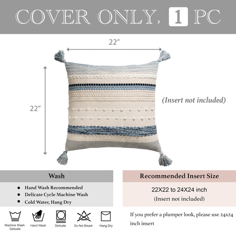 BlissBlush Coastal Blue Boho Pillow Cover styled on bed and sofa