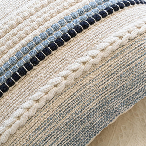 BlissBlush Coastal Blue Boho Pillow Cover shows stitch detail