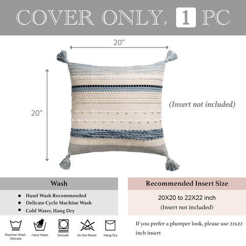 BlissBlush Coastal Blue Boho pillow cover weave close-up adds tactile appeal