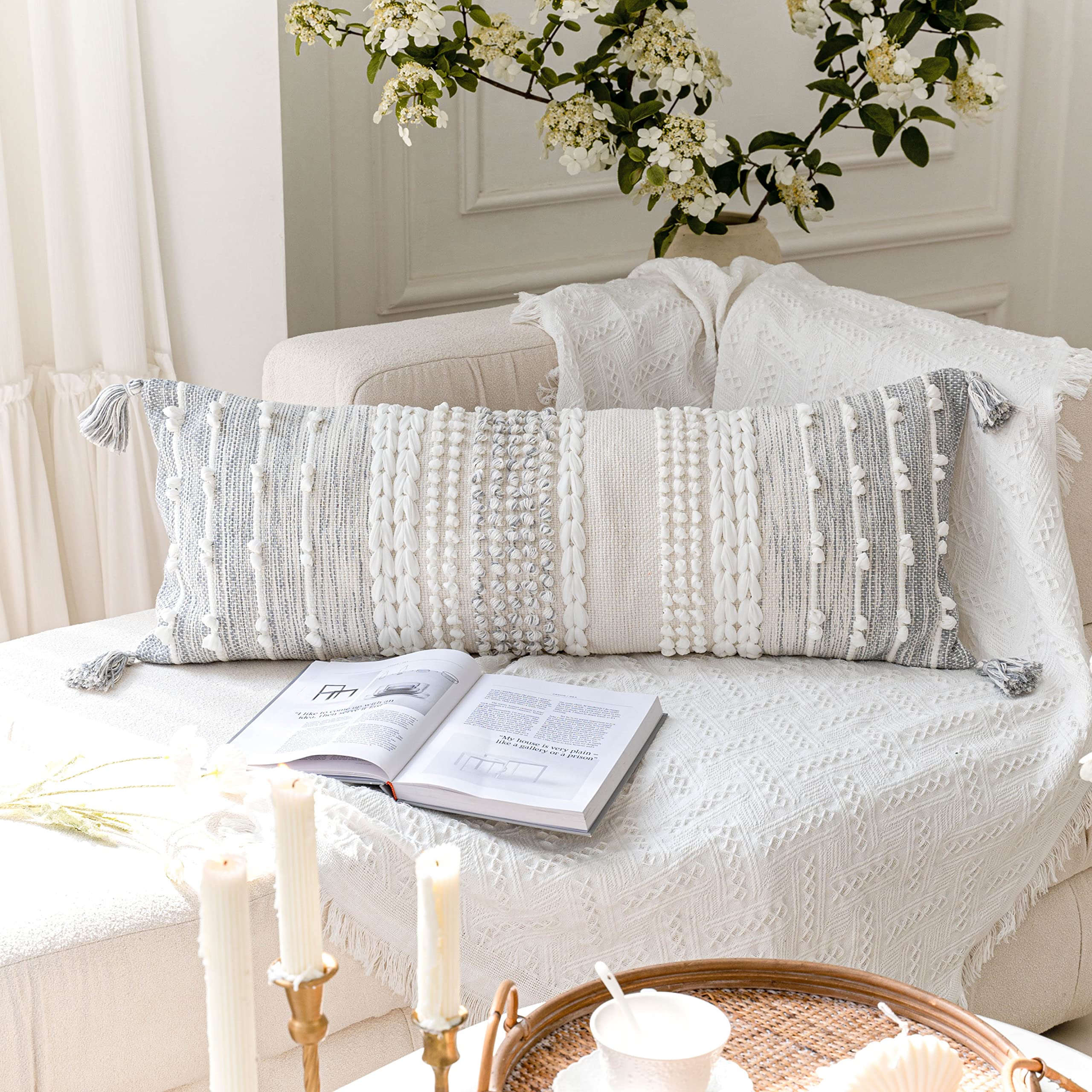 BlissBlush modern farmhouse lumbar pillow cover adds warmth and character to bedrooms