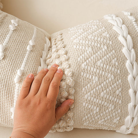 BlissBlush solid back cream finish offers versatile look for bed or sofa.