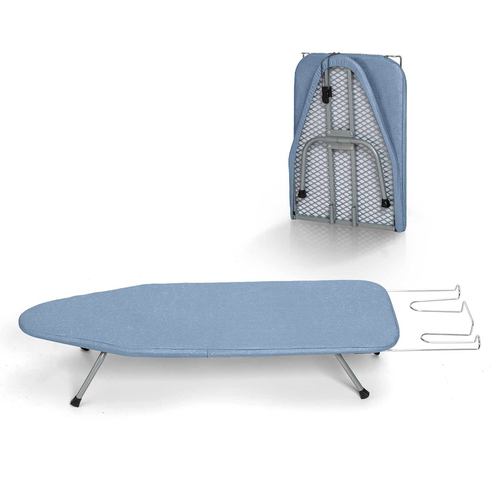 BlissBoard small tabletop ironing board open for space-saving ironing.