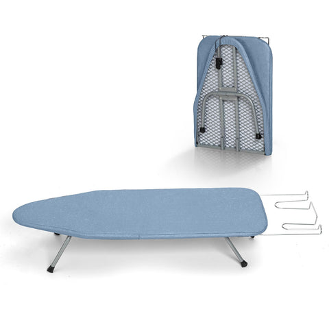 BlissBoard small tabletop ironing board open for space-saving ironing.